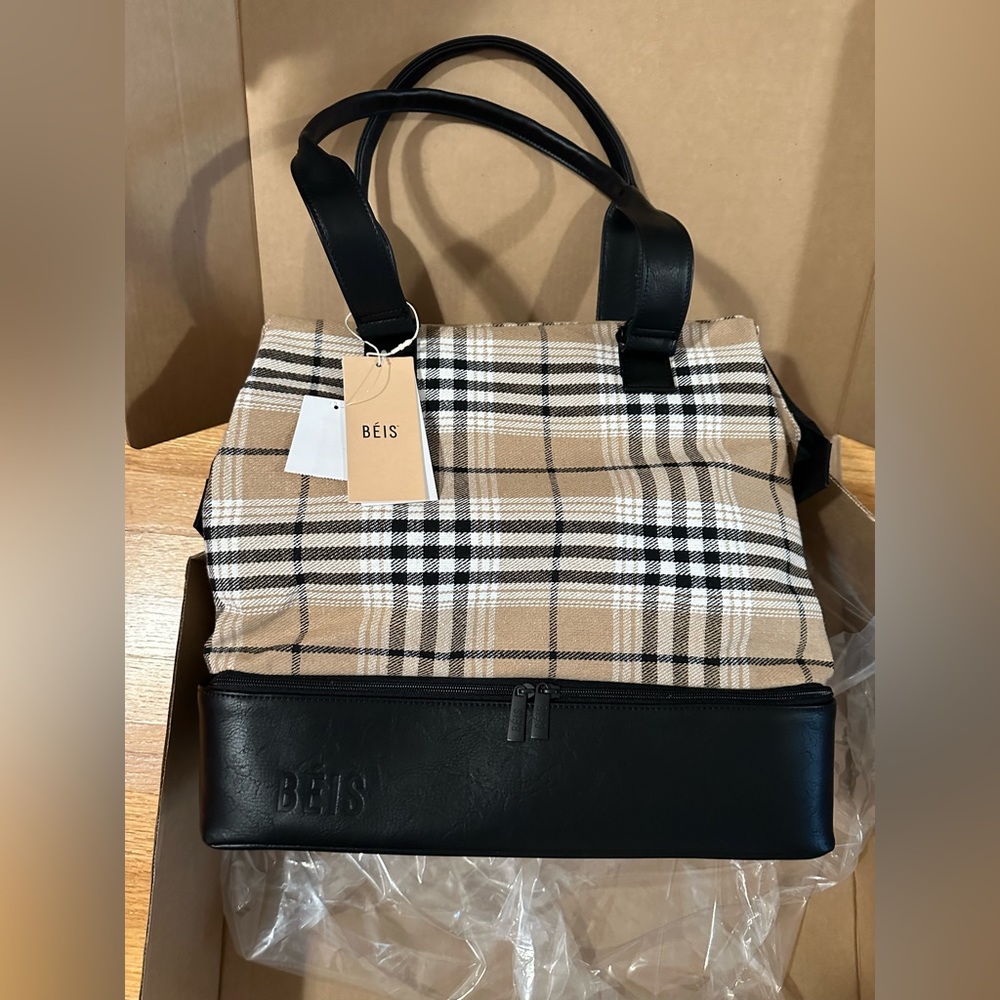 NWT Beis plaid mini weekender